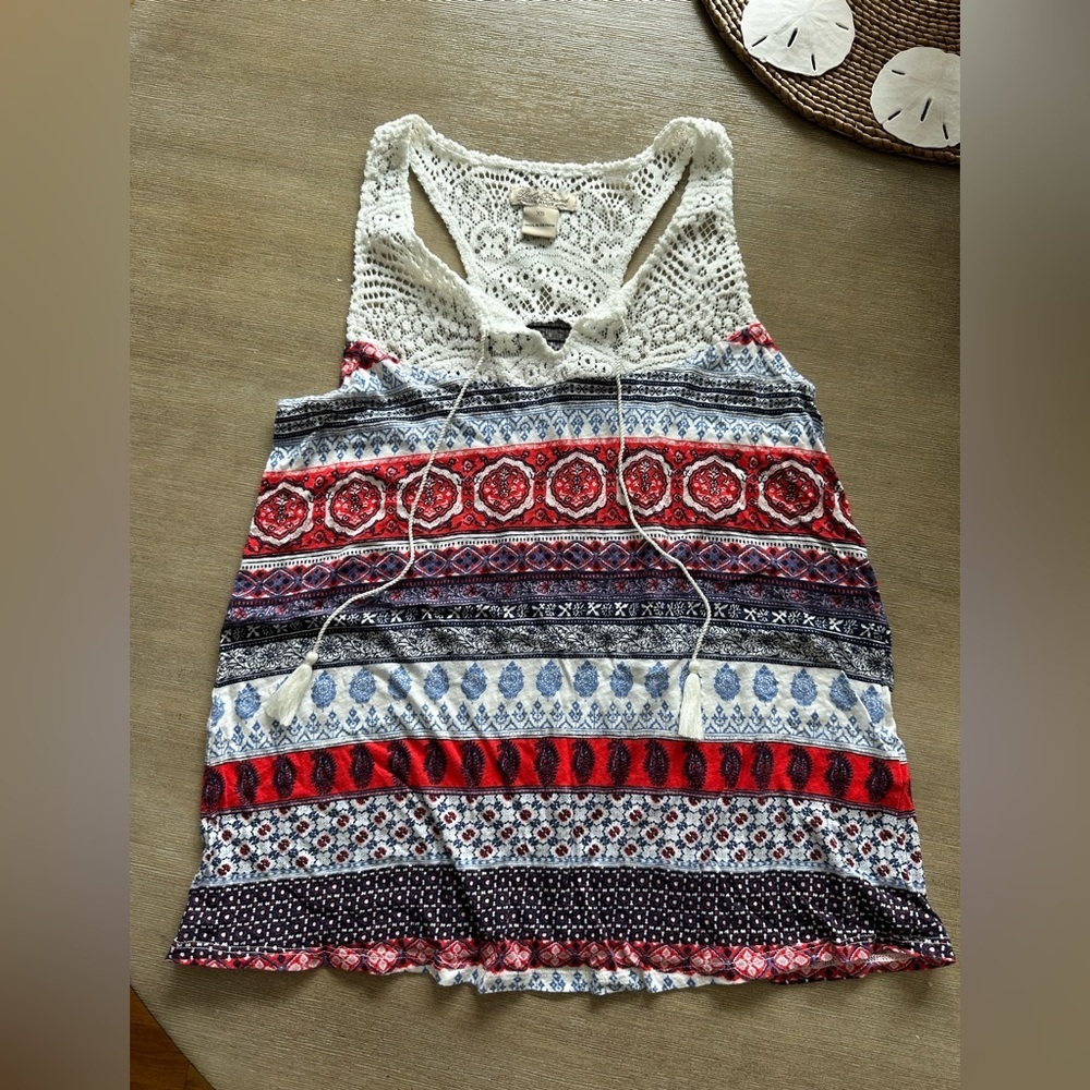 Lucky Brand Red and Blue Patterned Tank Top XS